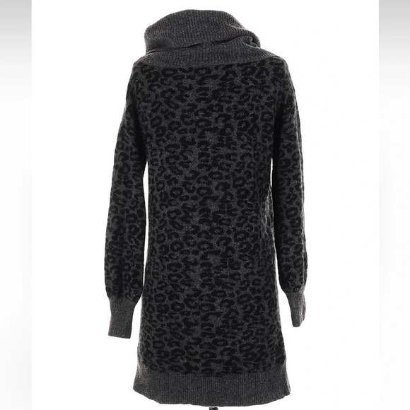 Anthropologie Emmy Cowl Neck Tunic Sweater Leopard Print Gray Black Wool Size XS - Picture 6 of 9